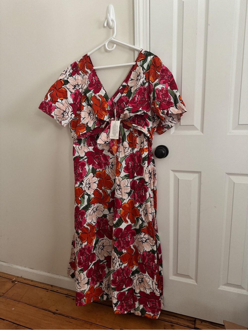 Estelle Nadja V-Neck Floral Maxi Dress in Orange, Pink, Orange & Cream